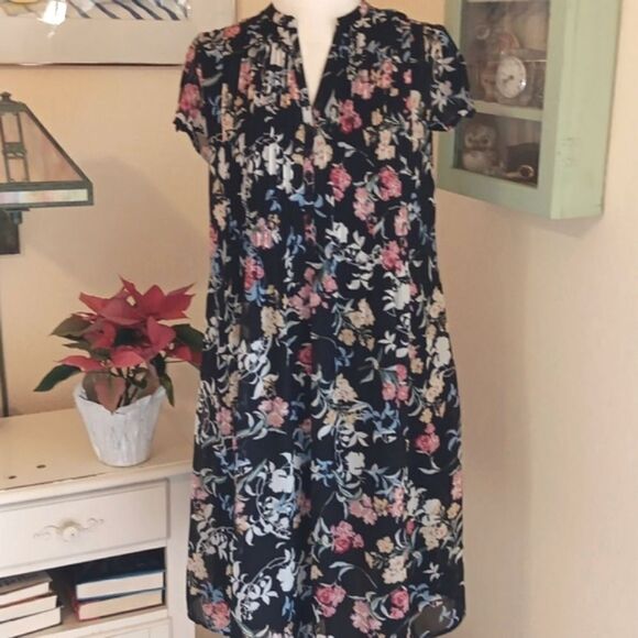 Robert Louis Semi-Sheer Dark Floral Dress - Picture 1 of 11